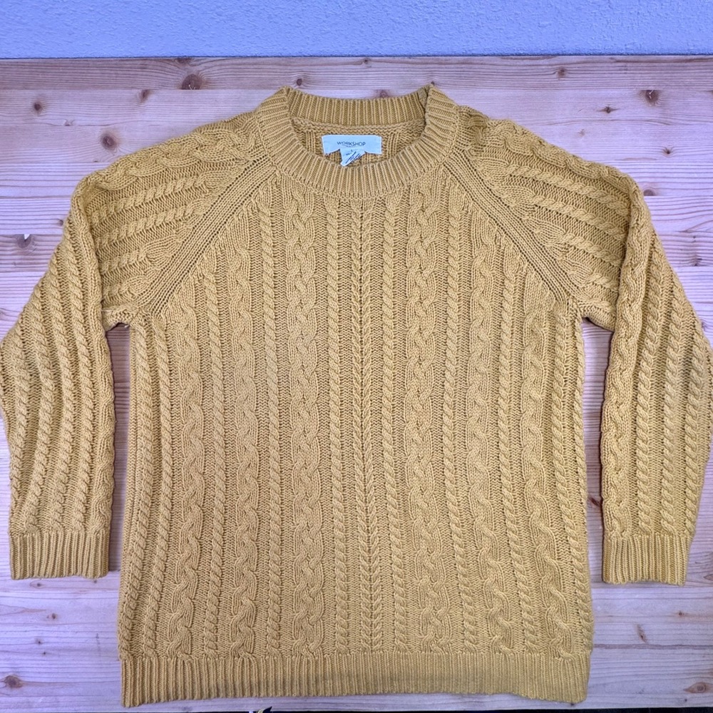 Workshop‎ Republic Yellow Cable Knit Sweater Women's Size L Chunky Cotton Blend